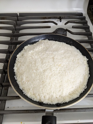 rice in frying pan